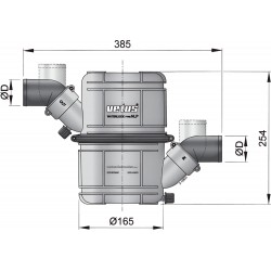 VETUS waterlock- geluiddemper type NLP40, 40 mm aansluitingen, 4,5 liter